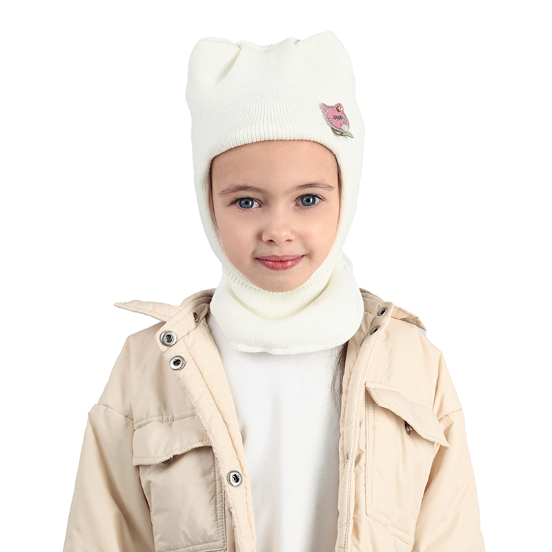 Шапка-шлем для девочки зимняя Baziator Котик CL00W CL0050, белая, 48-50