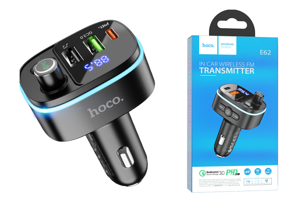 FM трансмиттер HOCO E62 Fast PD20W+QC3.0 car BT FM transmitter с дисплеем