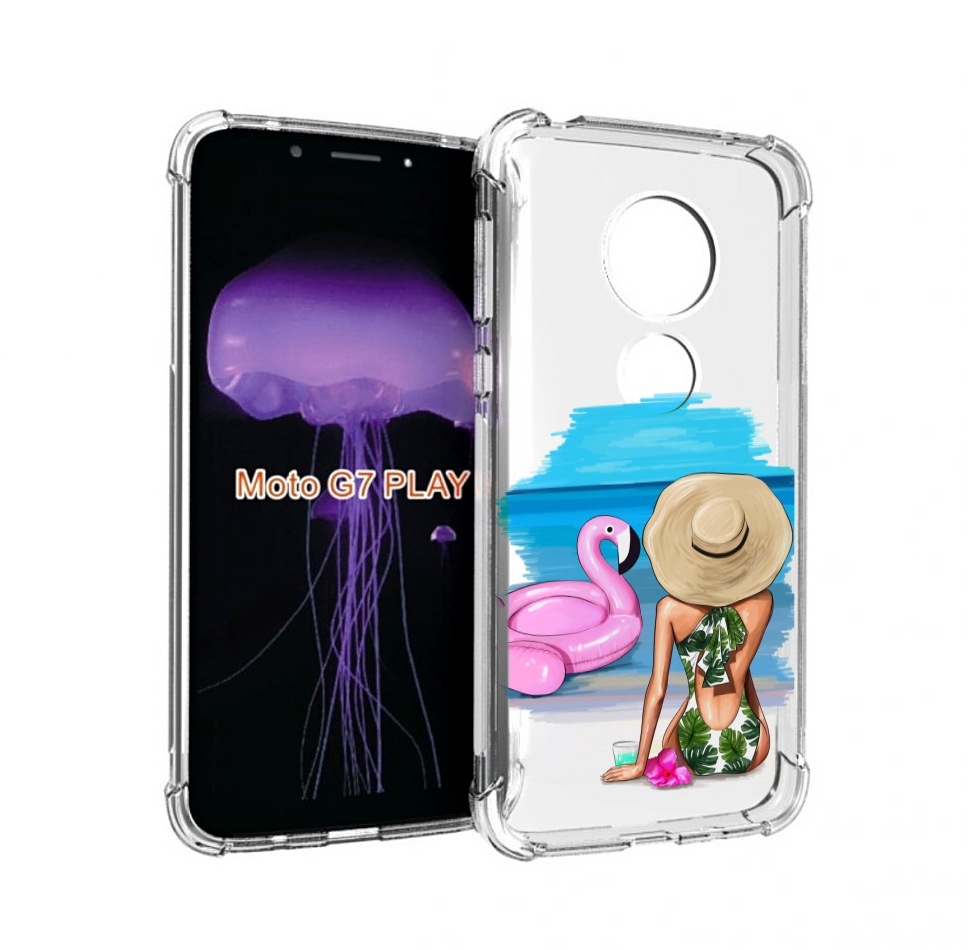 

Чехол MyPads Девушка-и-фламинго женский для Motorola Moto G7 Play, Прозрачный, Tocco