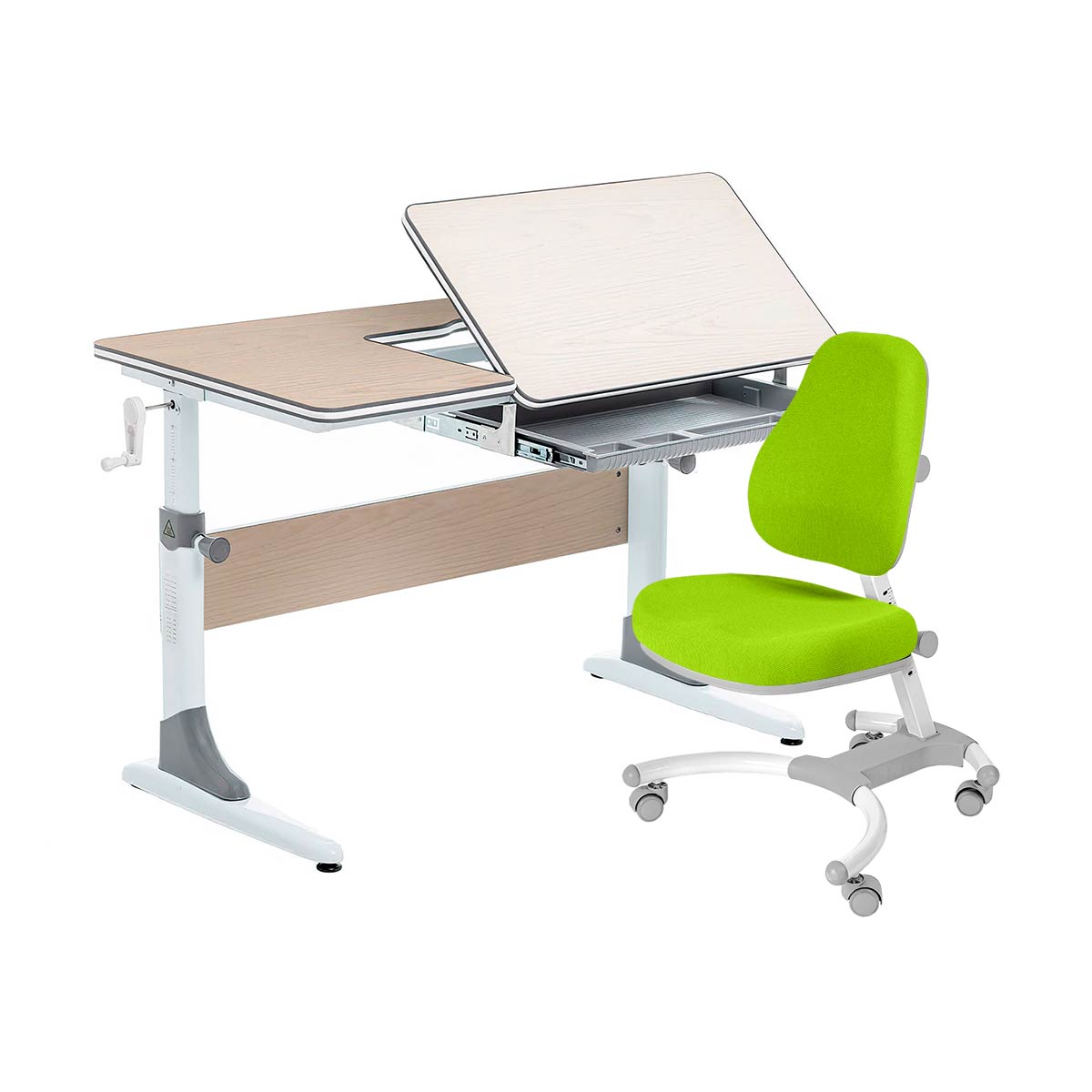 фото Комплект anatomica smart-40 парта+кресло клен/серый с зеленым креслом figra