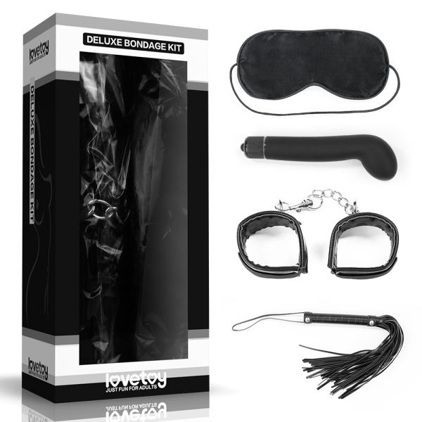 фото Набор для бдсм lovetoy deluxe bondage kit маска плеть наручники вибратор черный