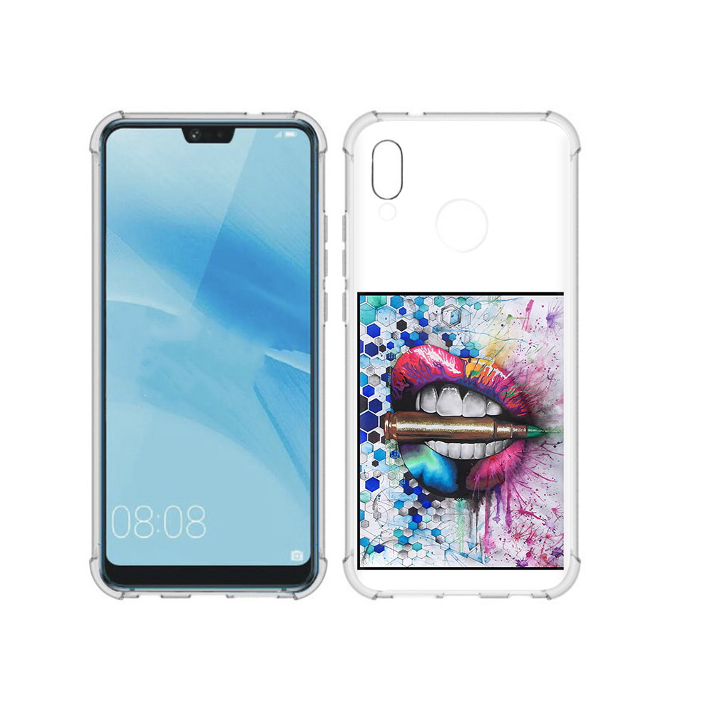 

Чехол MyPads Tocco для Huawei P20 Lite разноцветные губы с пулей (PT130405.51.571), Прозрачный, Tocco