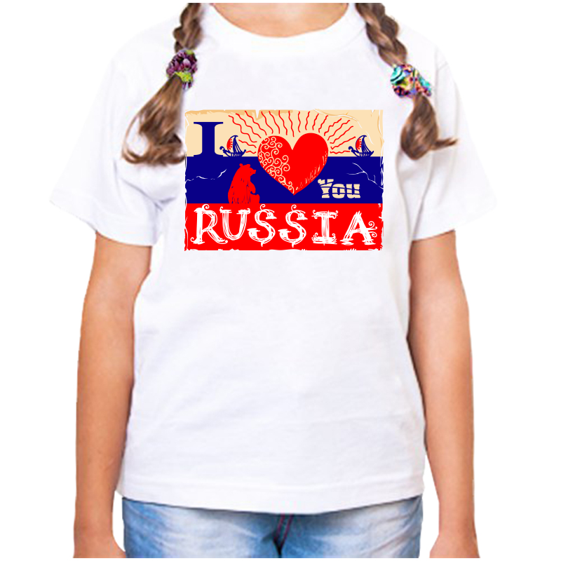 

Футболка девочке белая 22 р-р с надписью Россия I love Russia, Белый, fdd_russia_3_