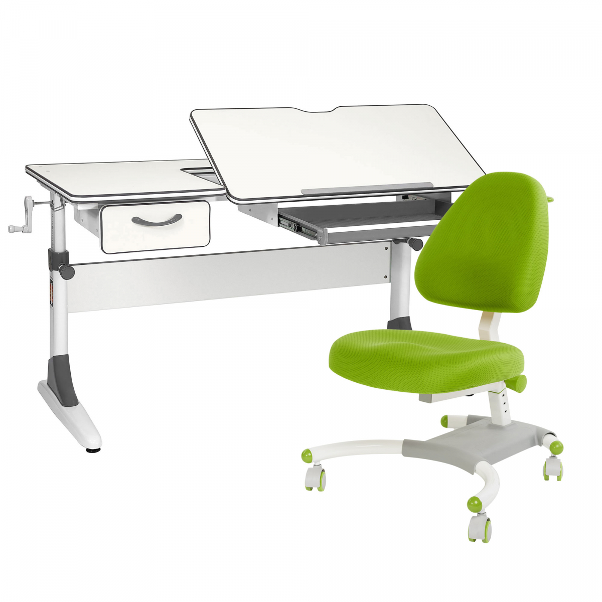 фото Комплект парта+кресло+органайзер+ящик anatomica smart-60 белый/серый с зел. креслом figra