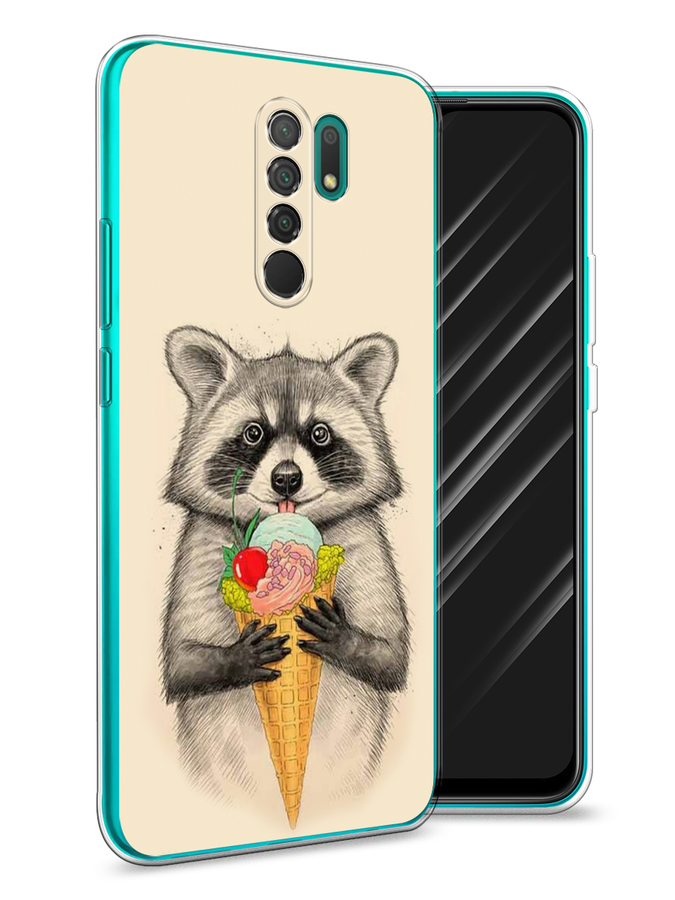 

Чехол Awog на Xiaomi Redmi 9 "Енот с мороженым", Разноцветный, 38350-10