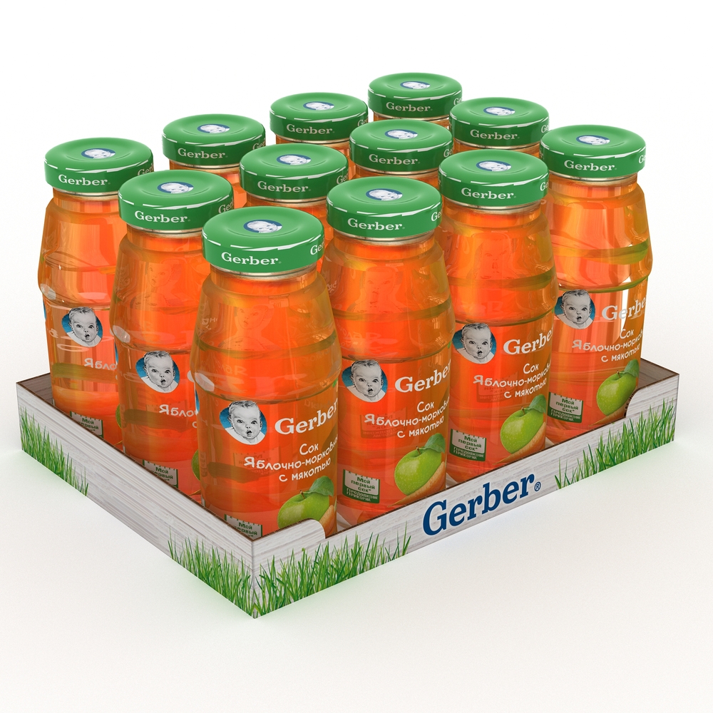 

Сок Gerber яблочно-морковный с мякотью (первая ступень), 12 штук по 175мл., Яблоко-морковь
