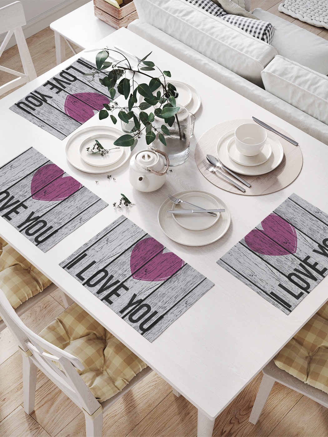 фото Комплект салфеток для сервировки стола «сердце на деревянном фоне» (32х46 см, 4 шт.) joyarty