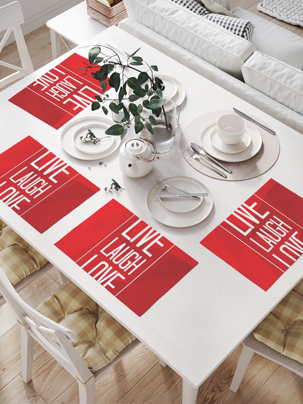 

Комплект салфеток для сервировки стола «Live.Laugh.Love» (32х46 см, 4 шт.), Красный;белый, серия 1-101
