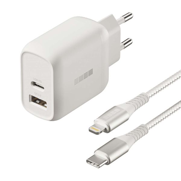 фото Сетевое зарядное устройство interstep 1xusb; 1xusb type-c, 3 a, white