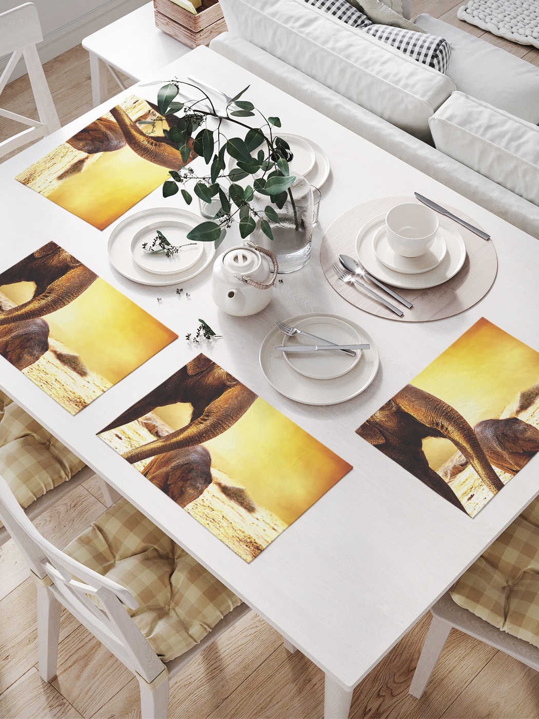 

Комплект салфеток для сервировки стола «Детеныш слона» (32х46 см, 4 шт.), Оранжевый;коричневый;золотистый