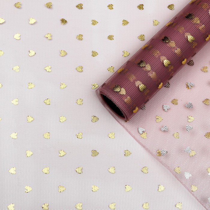 

Сетка флористическая "Золотые сердца", 50см*4,5м, розовая