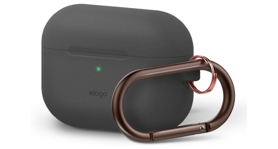 фото Силиконовый чехол с карабином elago silicone hang case для airpods pro, цвет темно-серый