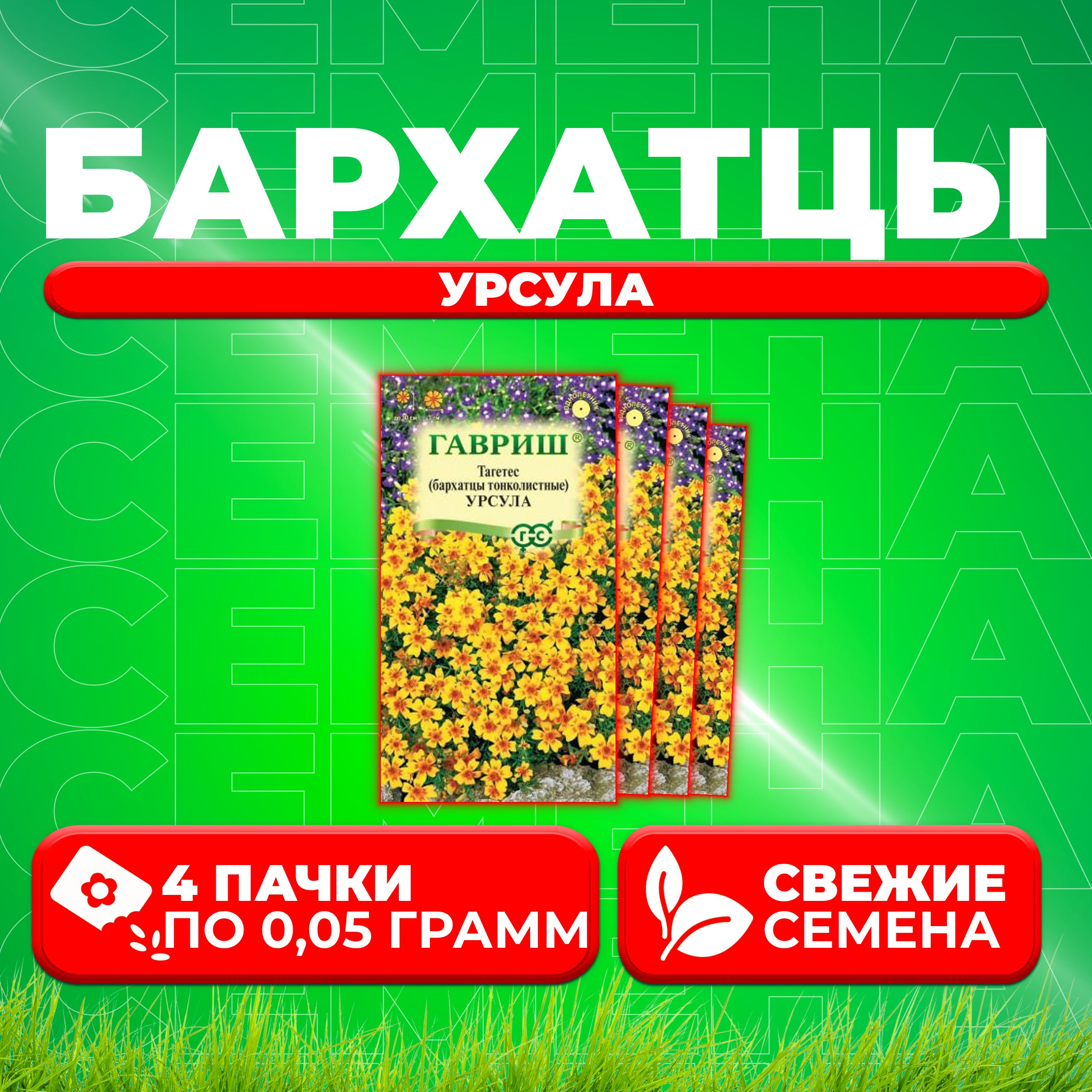 

Семена Бархатцы тонколистные тагетес Урсула, 0,05г, Гавриш, Цветочная коллекция 4 уп