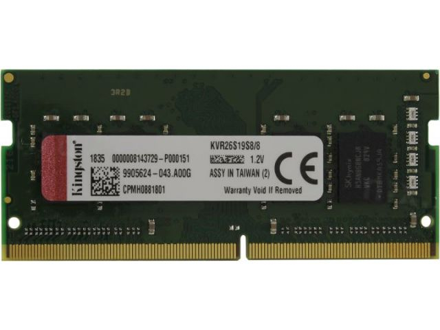 

Оперативная память Kingston (KVR26S19S8/8), DDR4 1x8Gb, 2666MHz, PC4-21300