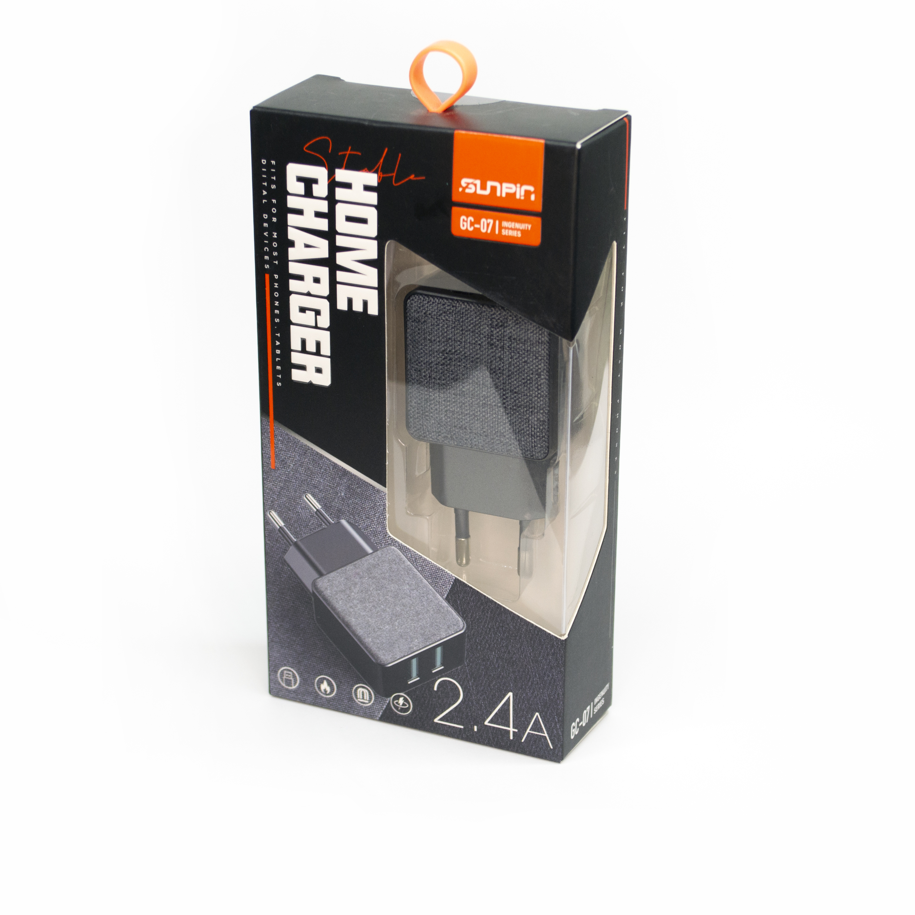 фото Сетевое зарядное устройство sunpin, quickcharge 2usb + кабель usb на type c, 2.4a серый