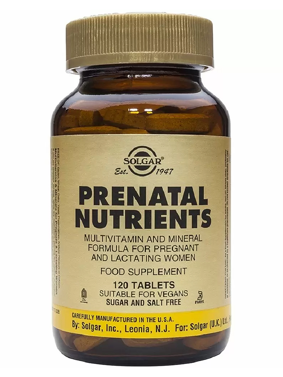 Prenatal Nutrients Solgar витамины и минералы для беременных, 120 таблеток