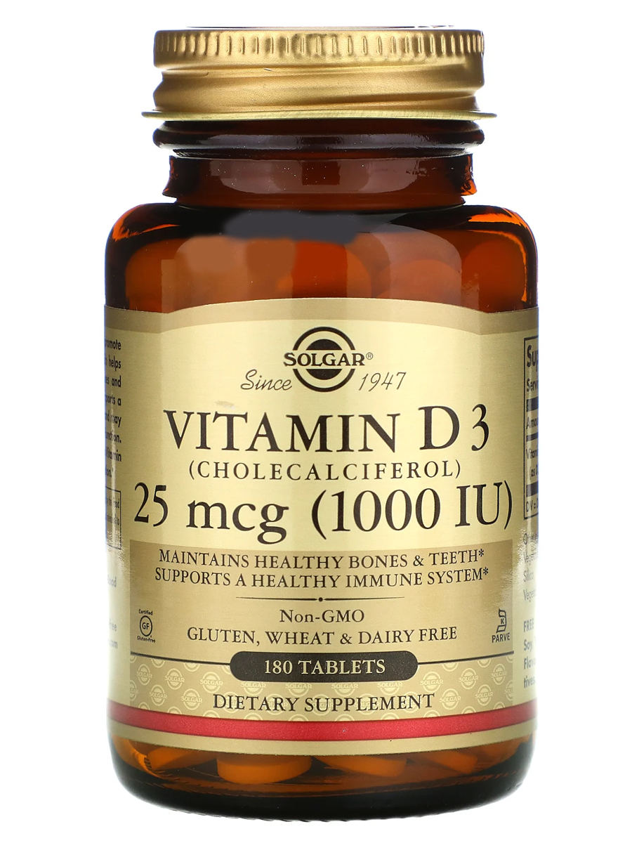 Купить Витамин Д3 25 мкг, Витамин Д3 Solgar 25 мкг (1000 МЕ), 180 таблеток