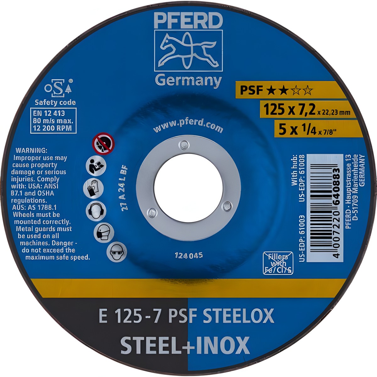 Круг шлифовальный Pferd E 125-7 PSF STEELOX