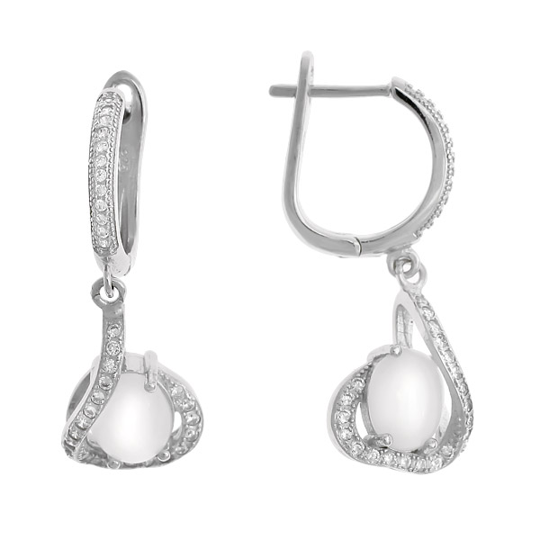 

Серьги подвески из серебра Balex Jewellery 2405936574, кошачий глаз/фианит, 2405936574