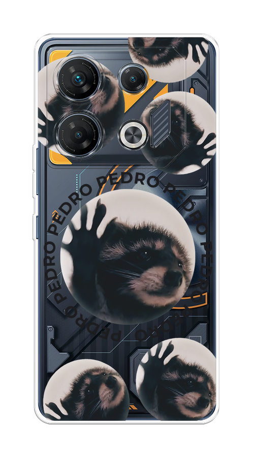 

Чехол на Infinix GT 10 Pro "Pedro енот", Черный;бежевый;прозрачный, 3104850-1