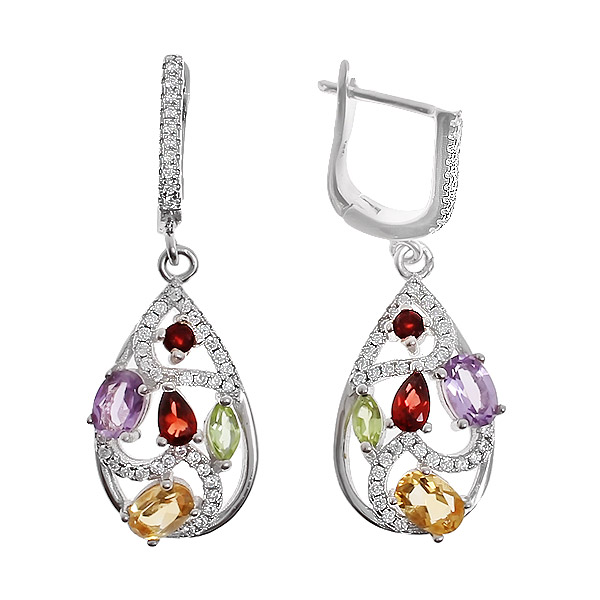 

Серьги женские из серебра Balex Jewellery 2405936710, гранат/хризолит