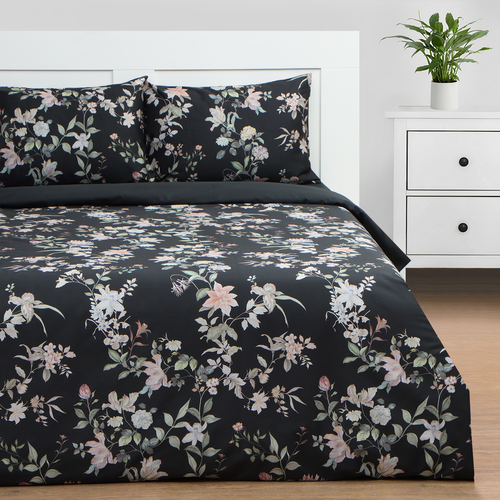 

Комплект постельного белья Этель Flowers, евро, мако-сатин, Black, Flowers