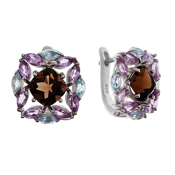 

Серьги из серебра Balex Jewellery 2405936738, раухтопаз/аметист/топаз, 2405936738