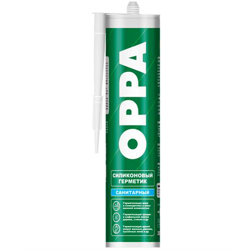Герметик Oppa силиконовый, санитарный, белый, 270 г герметик oppa силиконовый санитарный бес ный 270 г