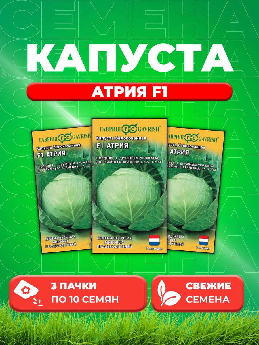 

Семена капуста белокочанная Атрия F1 Гавриш 005744-3 3 уп.