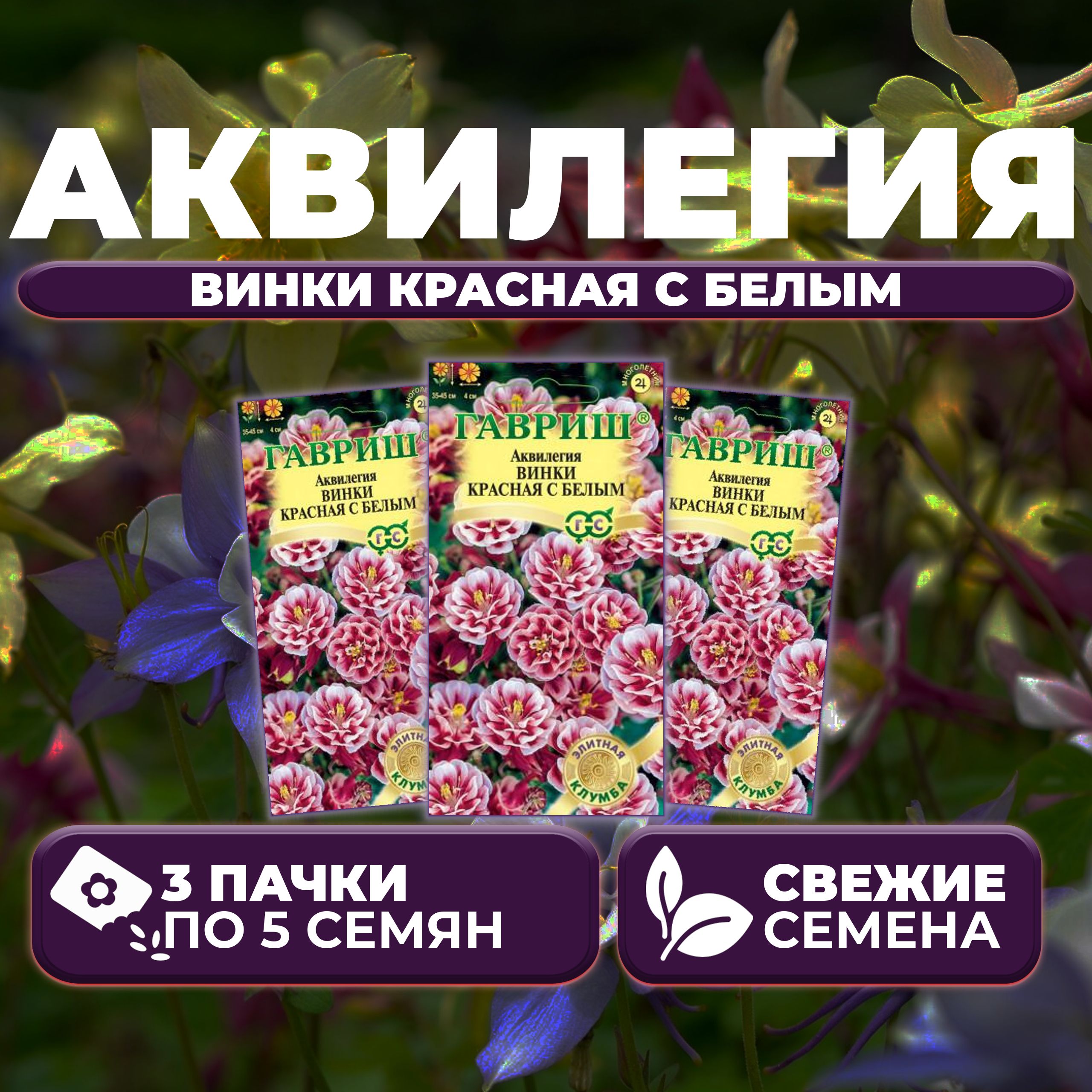 

Семена Аквилегия Винки красная с белым, 5шт, Гавриш, Элитная клумба 3 уп