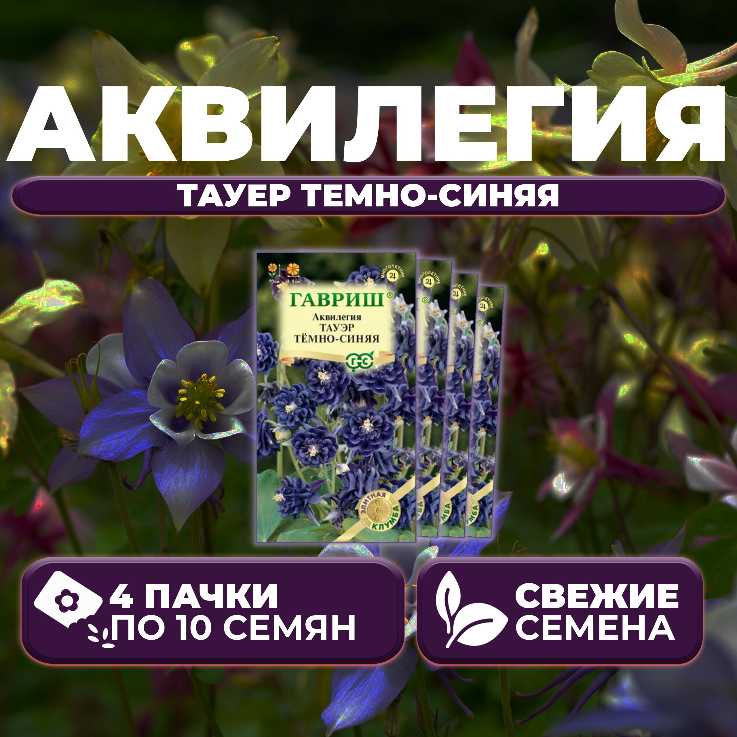 

Семена Аквилегия Тауер темно синяя, 10шт, Гавриш, Элитная клумба 4 уп