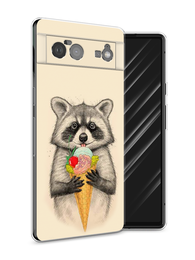 

Чехол Awog на Google Pixel 6 "Енот с мороженым", Разноцветный, 270850-10