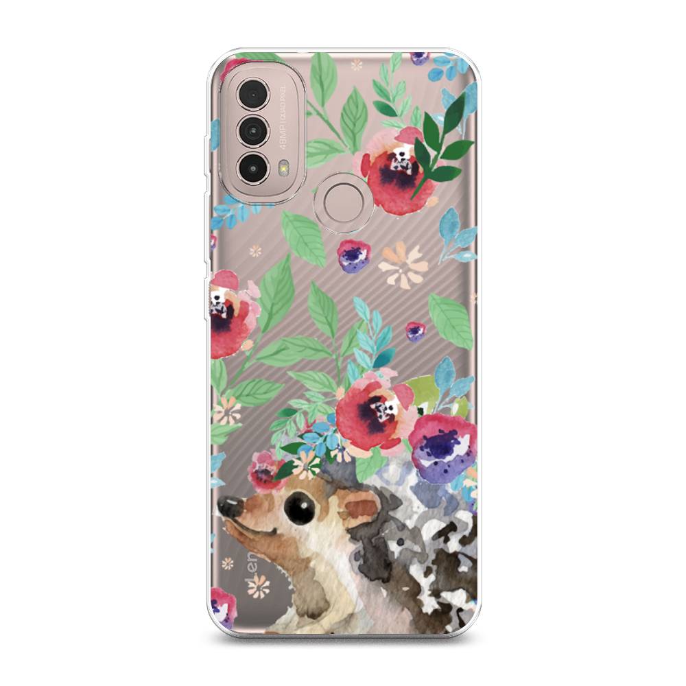 фото Силиконовый чехол "ежик в цветах акварель" на motorola moto e40 awog