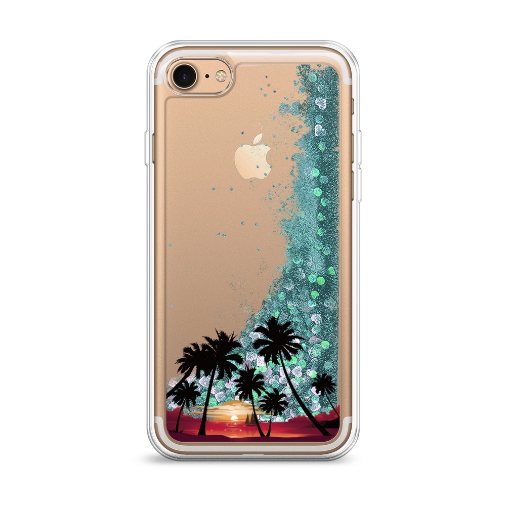 

Жидкий чехол с блестками "Закат и пальмы" на Apple iPhone 8, 10895-1
