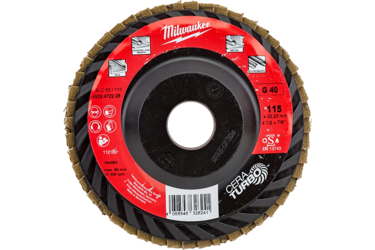 Диск лепестковый Milwaukee SLC50/115G40 CERA TURBO 115 мм зерно 40