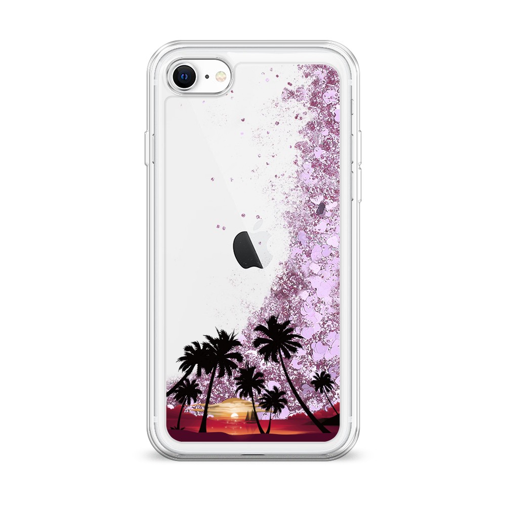 

Жидкий чехол с блестками "Закат и пальмы" на Apple iPhone SE 2022, 14894-1