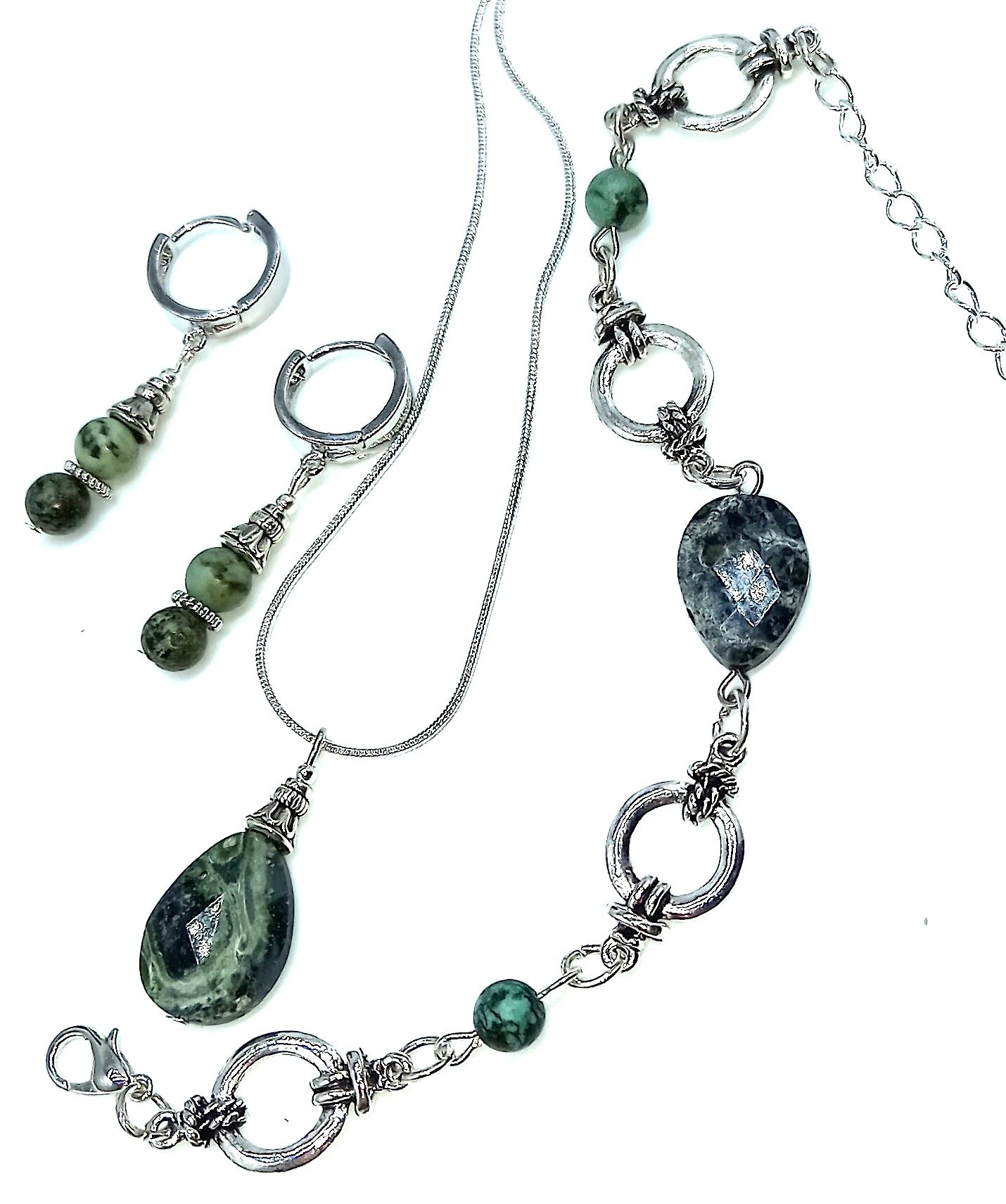 Колье+серьги+браслет из бижутерного сплава art-jewellery 1-000-133, яшма