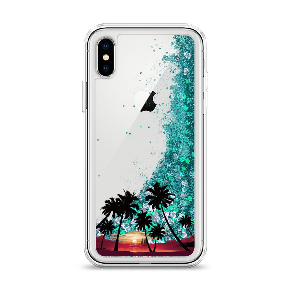 

Жидкий чехол с блестками "Закат и пальмы" на Apple iPhone X (10), 11095-1