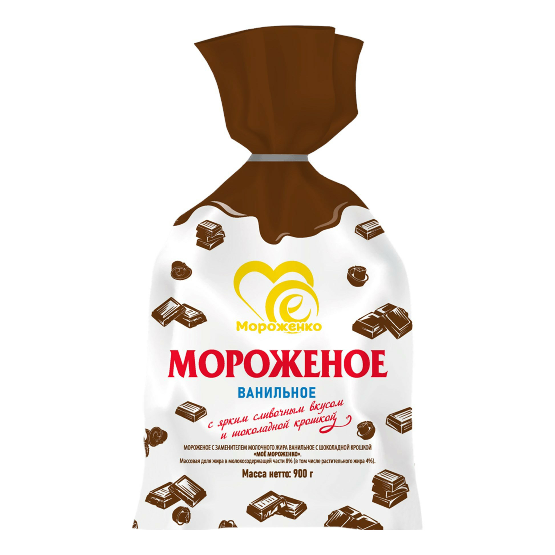 Мороженое сливочное Моё мороженко ванильное с шоколадной крошкой СЗМЖ 900 г