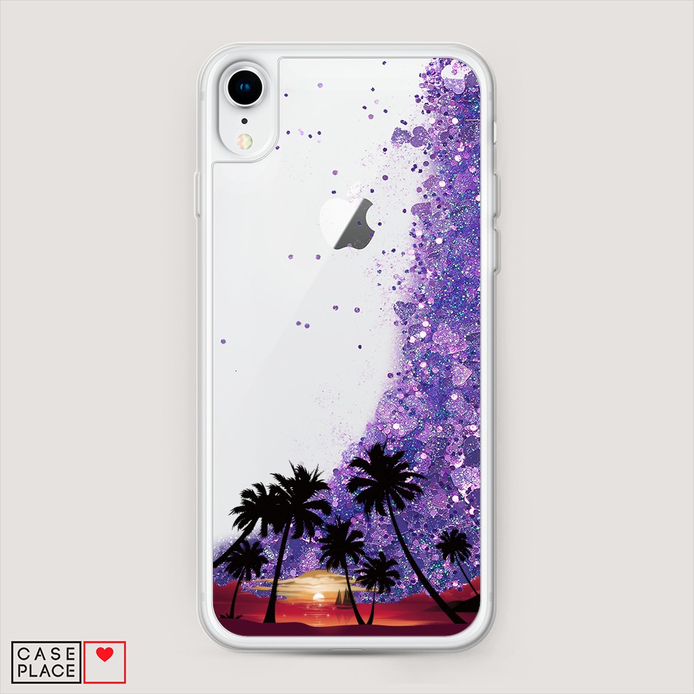 

Жидкий чехол с блестками "Закат и пальмы" на Apple iPhone XR (10R), 12092-1