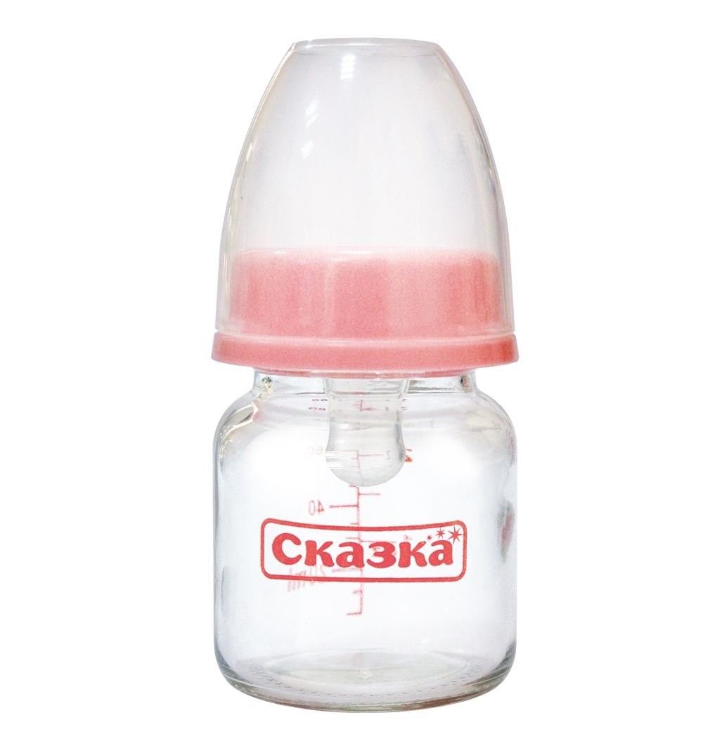 

Сказка Рожок стеклянный с цветным рисунком и силиконовой соской (6) 60мл, Прозрачный