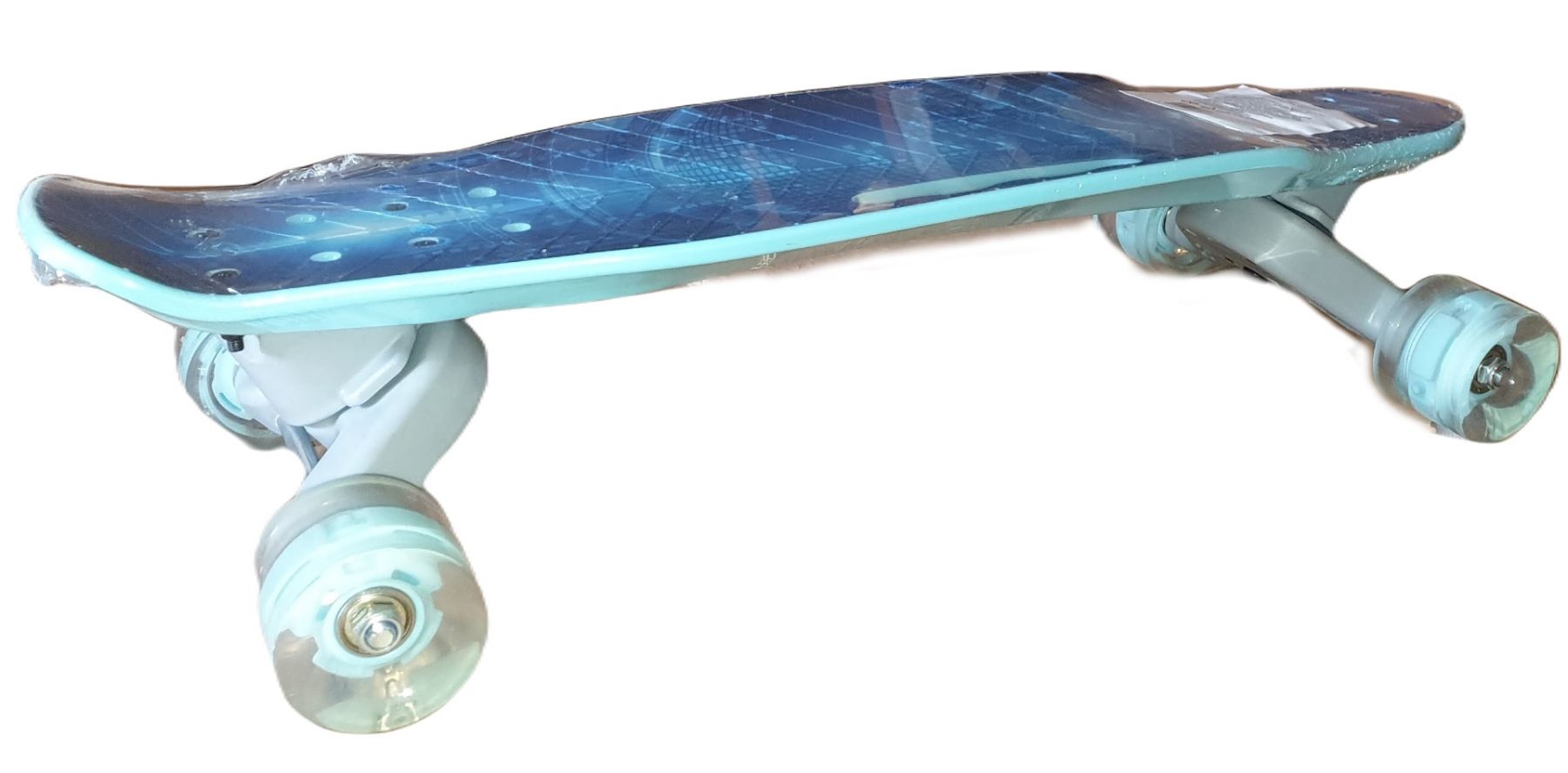 фото Скейт детский лонгборд 26 дюймов с ручкой, светящиеся колеса до 80 кг. (цвет: голубой) skate