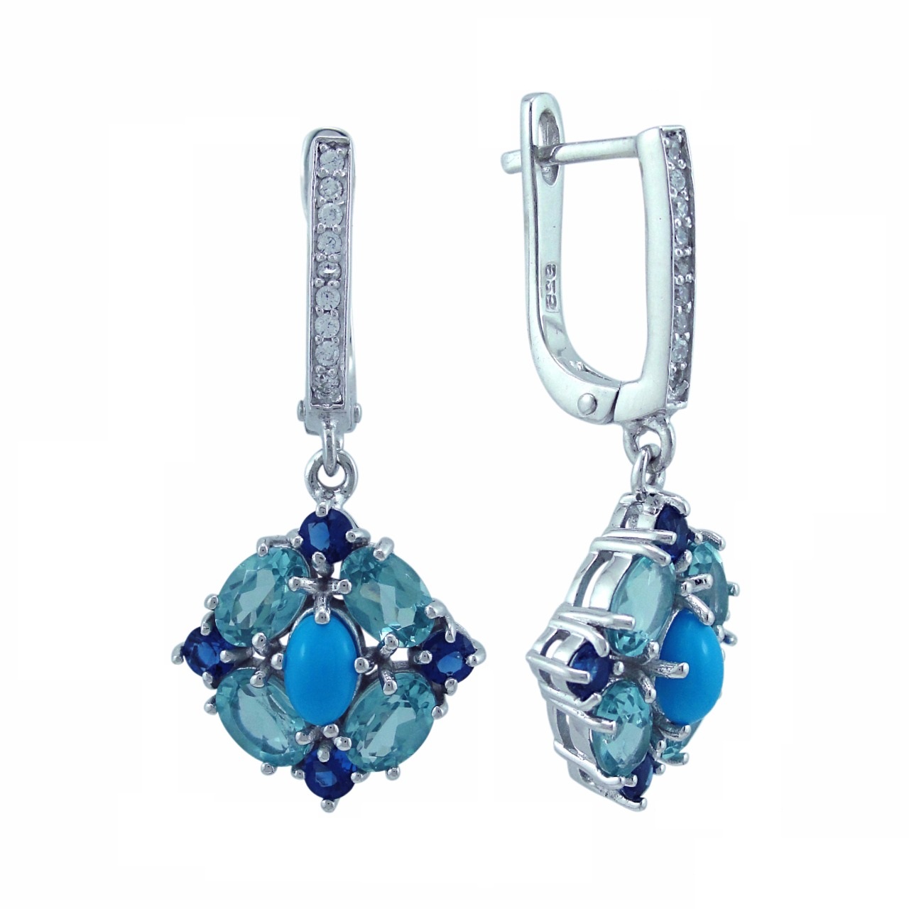 

Серьги женские из серебра Balex Jewellery 2405937346, бирюза/сапфир