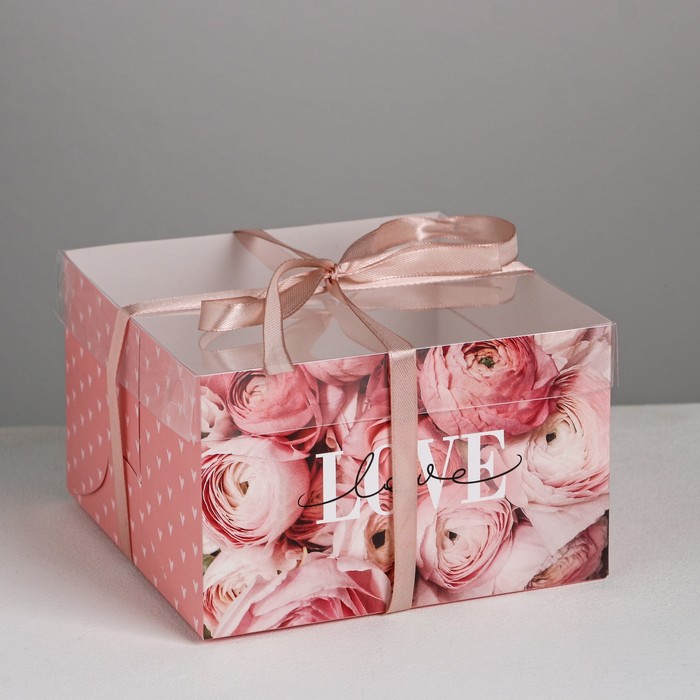 

Коробка Дарите Счастье на 4 капкейка LOVE 16 х 16 х 10 см5 шт., Розовый