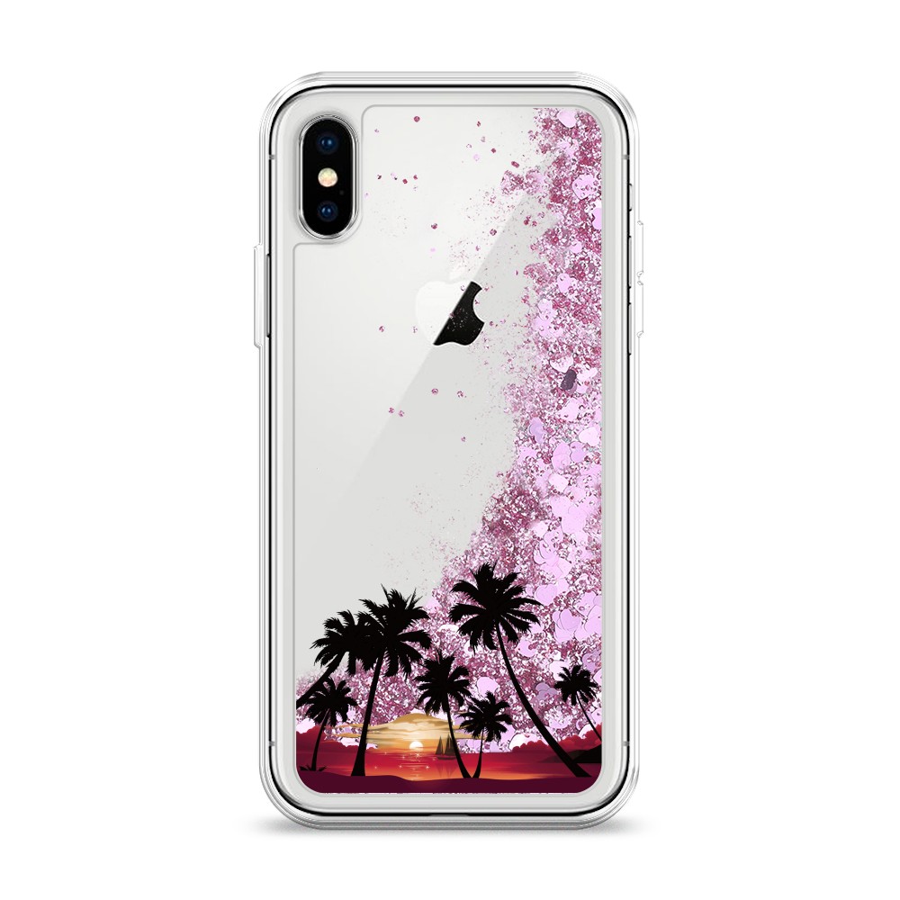 

Жидкий чехол с блестками "Закат и пальмы" на Apple iPhone XS (10S), 11894-1