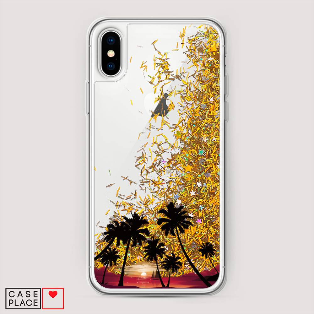 

Жидкий чехол с блестками "Закат и пальмы" на Apple iPhone XS Max (10S Max), 11990-1