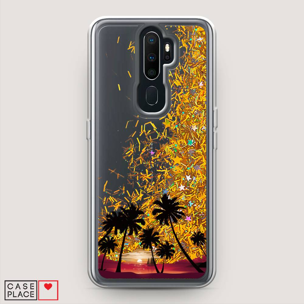 

Жидкий чехол с блестками "Закат и пальмы" на Oppo A5 (2020), 251390-1