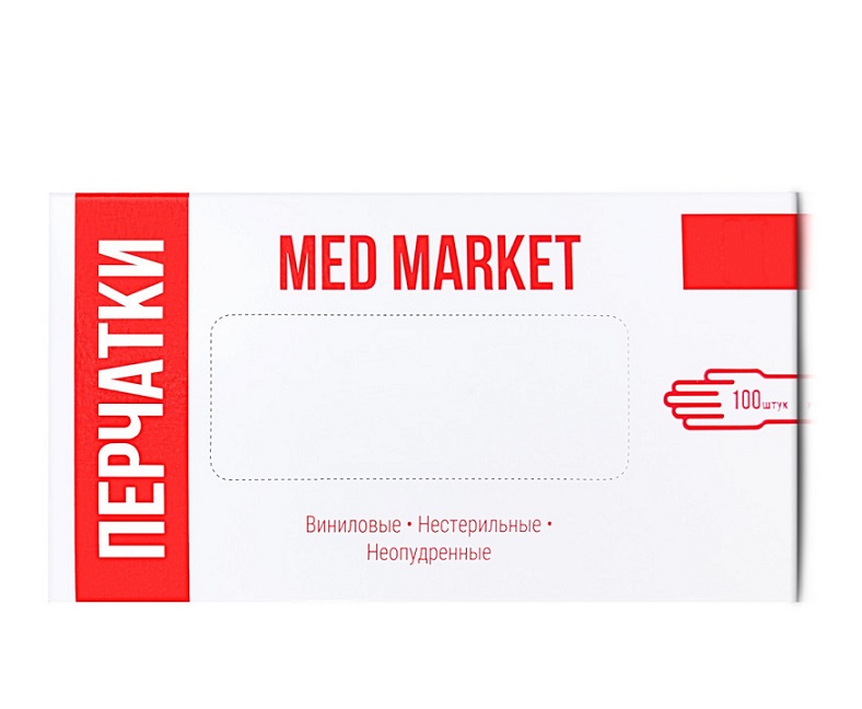 Перчатки виниловые прозрачные MED MARKET размер L 50 пар