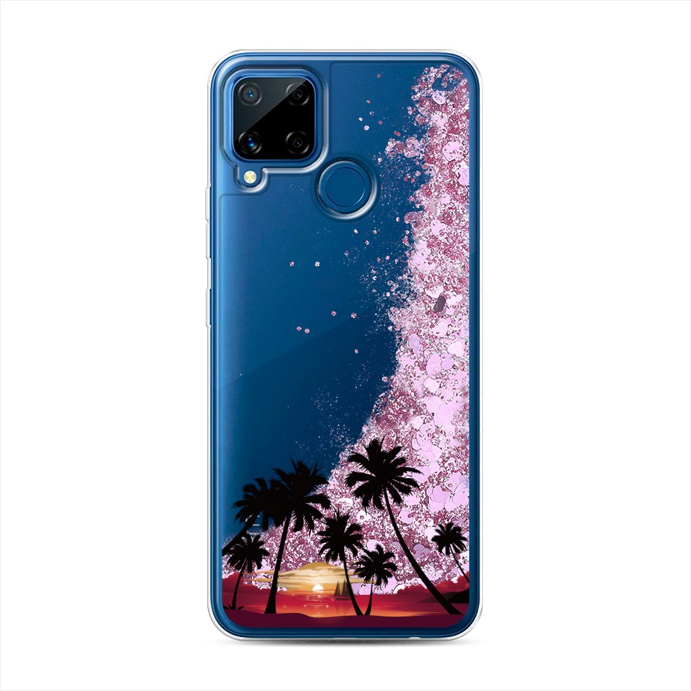 

Жидкий чехол с блестками "Закат и пальмы" на Realme C15, 255094-1