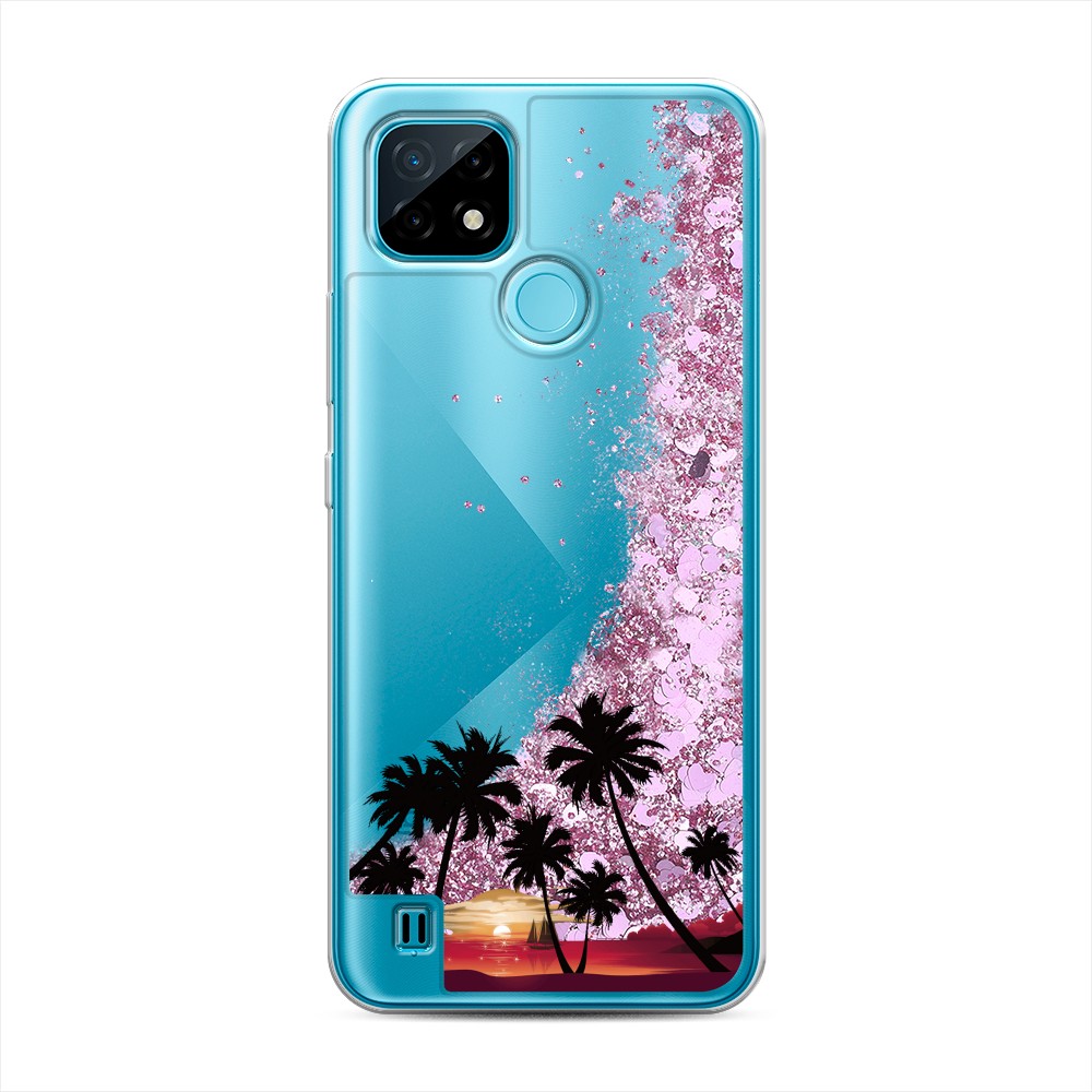 

Жидкий чехол с блестками "Закат и пальмы" на Realme C21, 254994-1